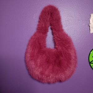 Plush Faux Fur Hand Bag Maroon/hint Of Pink